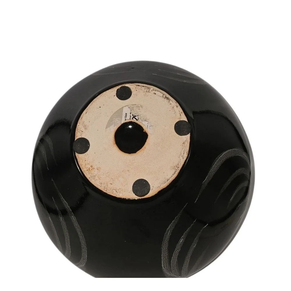 Black Ceramic Vase with Abstract White Design Elegant‎ Home Decor Accent Piece